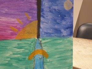 schilderij met zonsopkomst en nacht